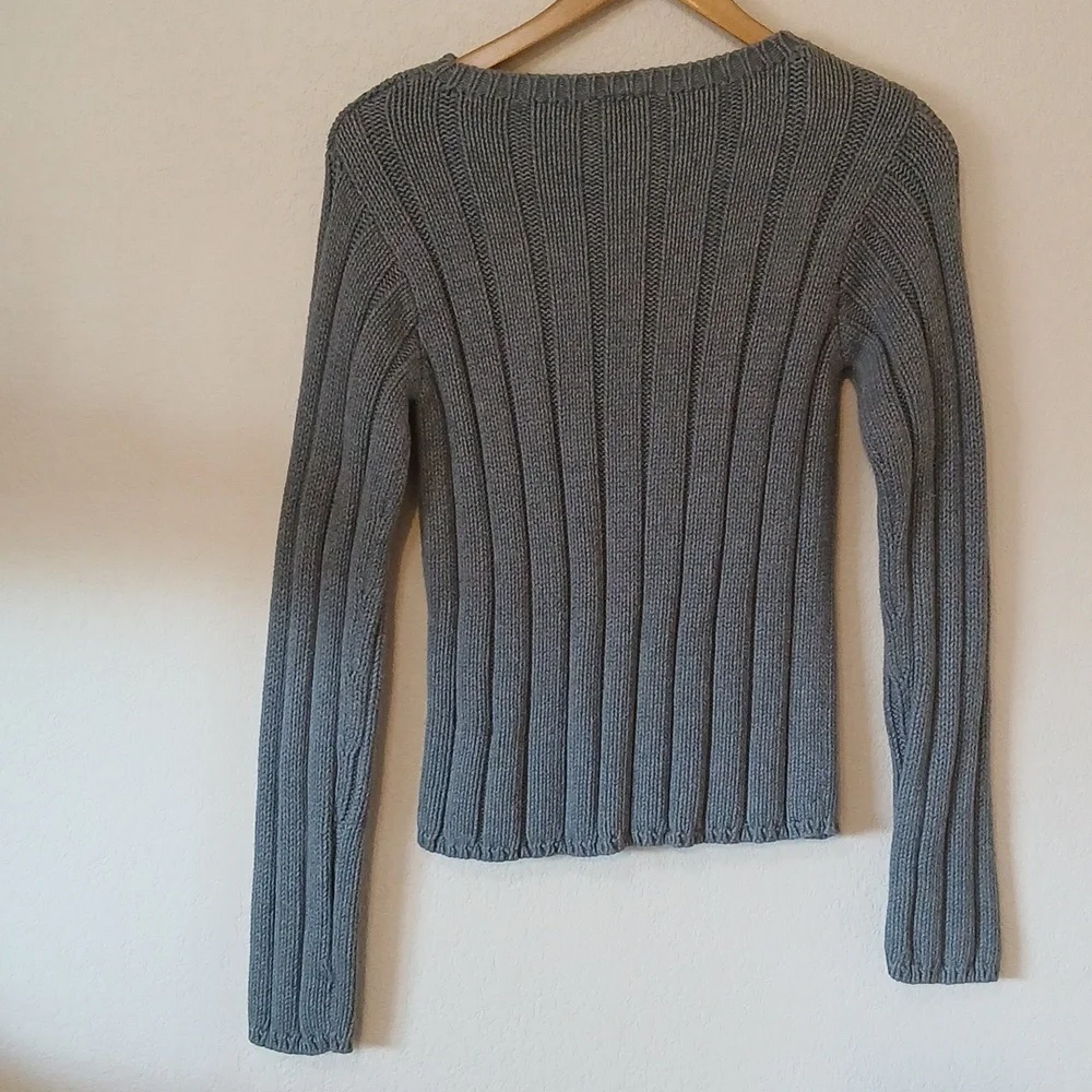 Vintage 90s Ralph Lauren Polo Jeans Thick Gray Ribbed Sweater With American Flag - Picture 4 of 5